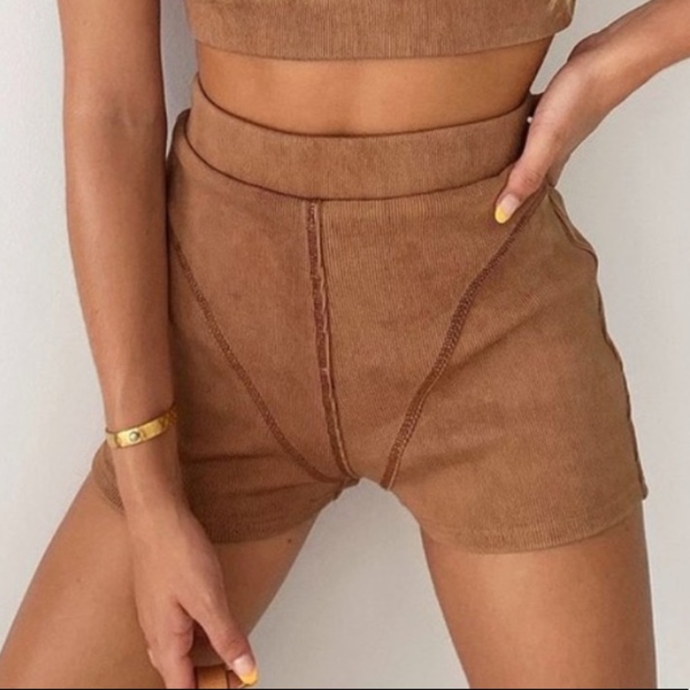 Tiger Mist Brown High Waist Corduroy Shorts
